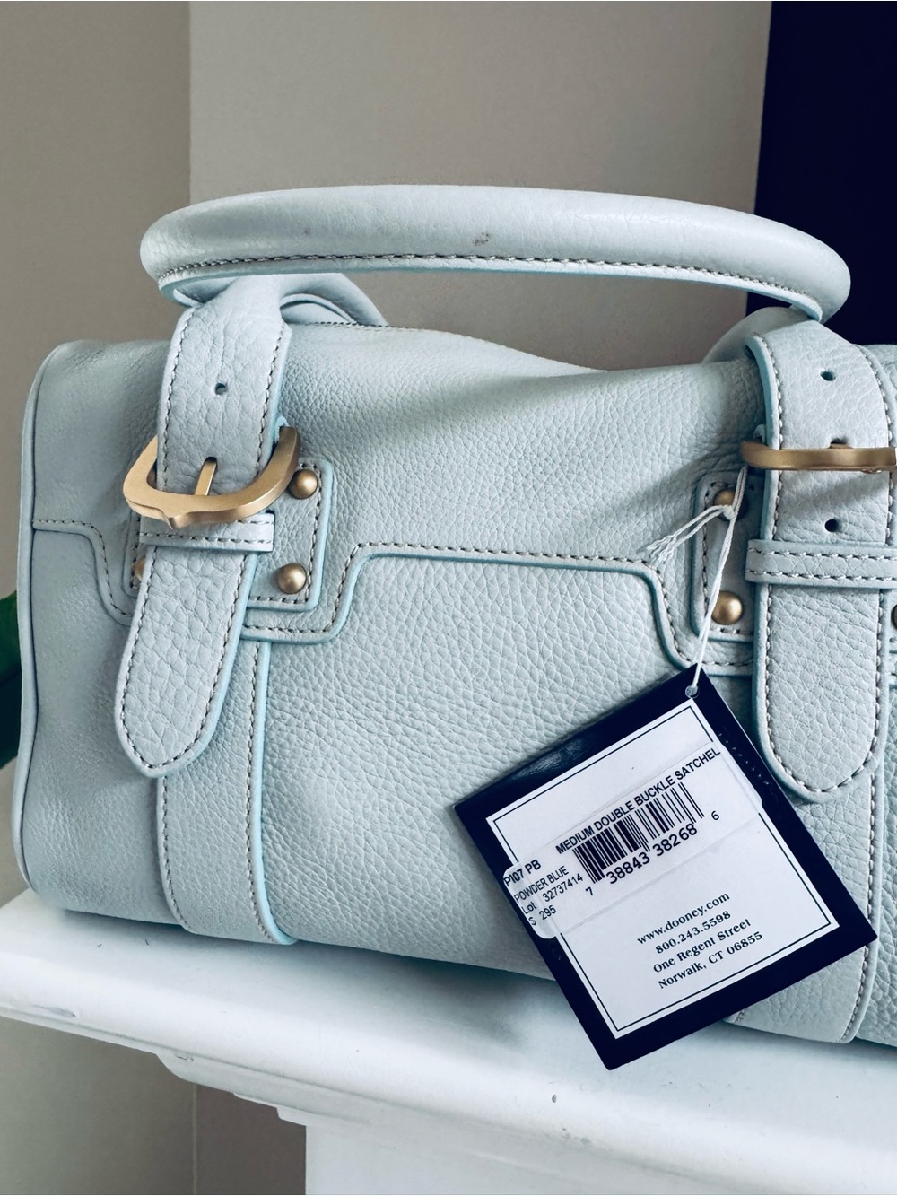Dooney & Bourke Pale Blue Pebble Leather Satchel with Gold Hardware - Picture 6 of 6